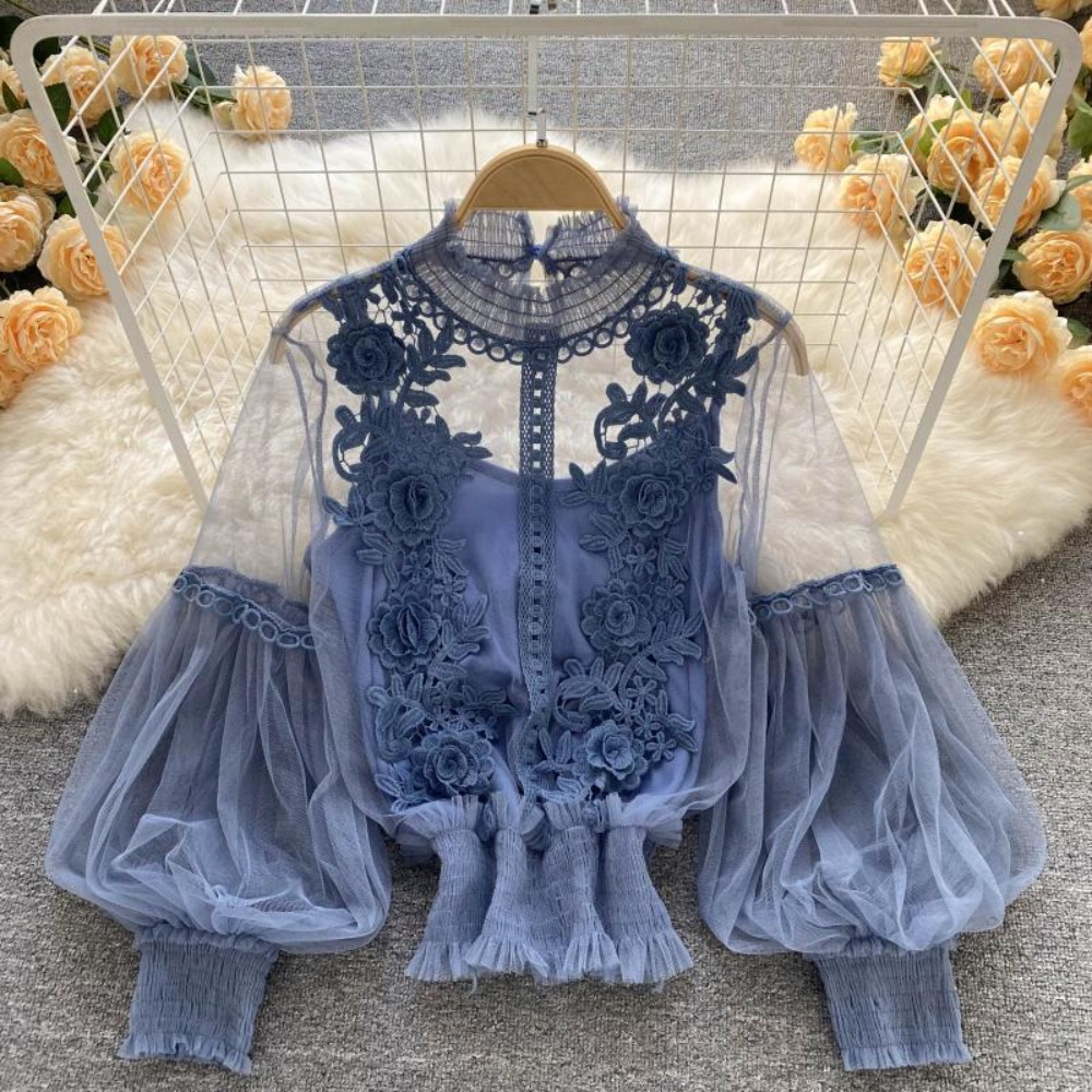 Korean Lifestyle - 2 ชิ้น/เซ็ตลูกไม้พัฟเสื้อแขนยาววินเทจแฟชั่นเสื้อ Elegant Femme Blusas เกาหลีเสื้อผู้หญิงเสื้อผ้า