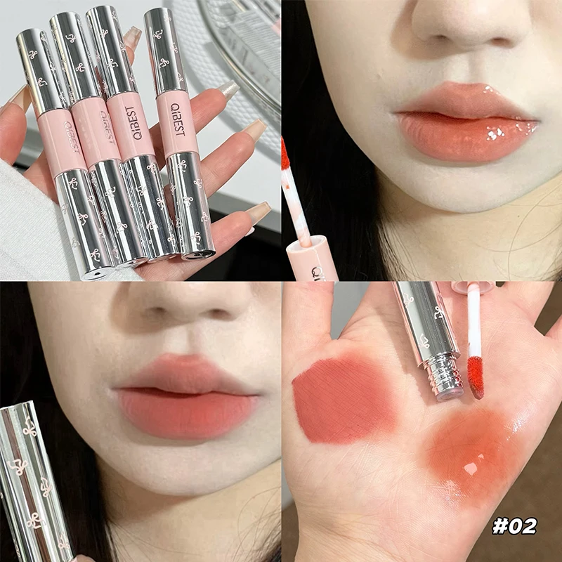 Lip Tint Korean - QIBEST ลิปกลอสแบบสองหัว สีแดงเซ็กซี่ติดทนนาน ลิปสติกเนื้อลิควิด ให้ความชุ่มชื้น ติดทนนาน
