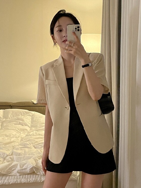 The Korean Lifestyle - เสื้อแจ็คเก็ตสูทแขนสั้นผู้หญิง สไตล์เกาหลี ฤดูใบไม้ผลิ ฤดูใบไม้ร่วง ฤดูหนาว ชุดลำลอง